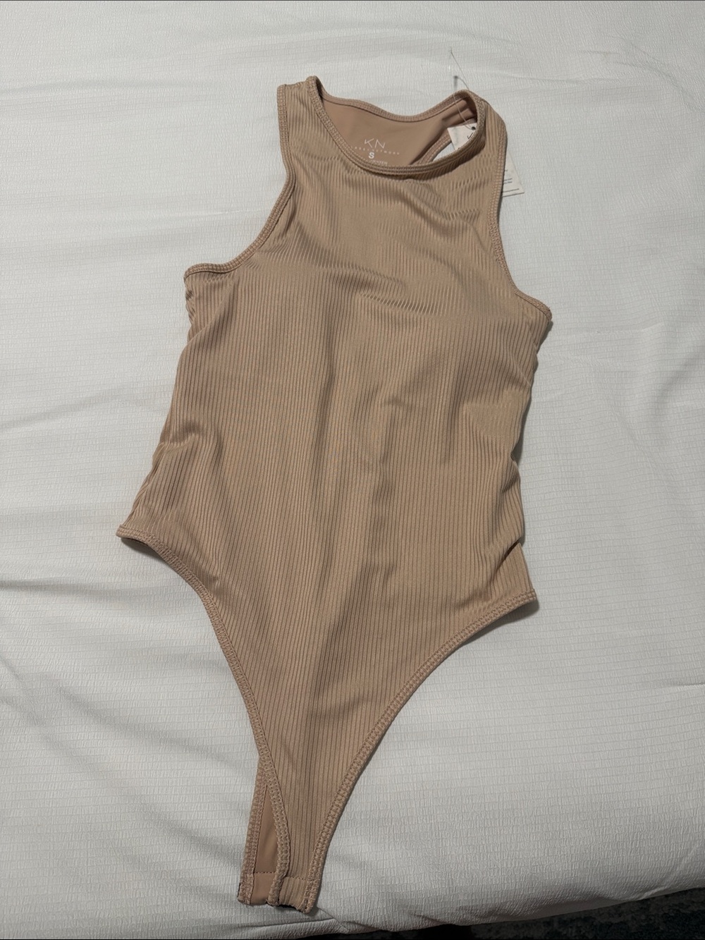 Klassy Network Ribbed Tank Bodysuit in Nude